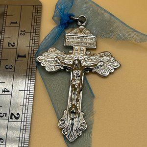 Large Vintage Silver Crucifix Cross Pendant Catholic Religious Jewelry